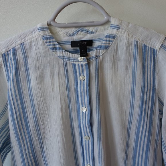J.Crew JCrew Collarless Popover Blue Shirt Seashore Striped Stripe 0 XS - Picture 10 of 12